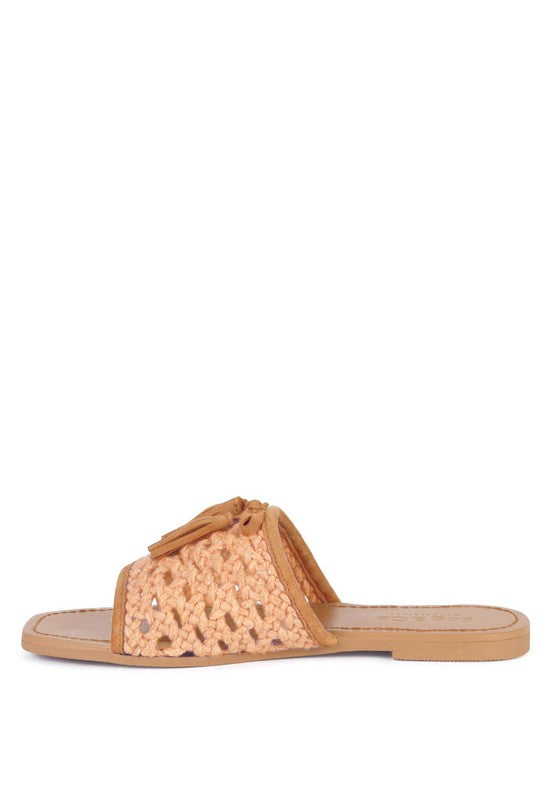 CEDAR HANDWOVEN NATURAL TASSEL FLATS - Tigbul's Variety Fashion Shop