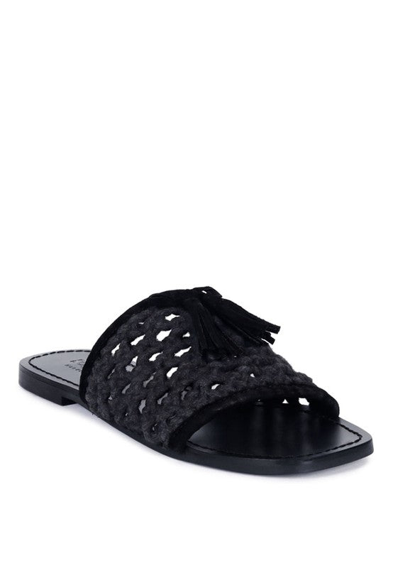 CEDAR HANDWOVEN NATURAL TASSEL FLATS - Tigbul's Variety Fashion Shop
