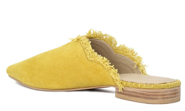 MOLLY FRAYED LEATHER MULES - Tigbul's Variety Fashion Shop