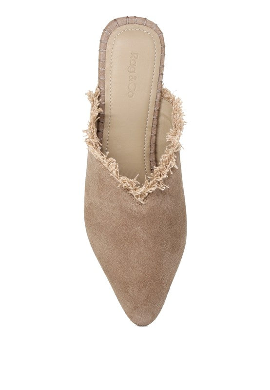 MOLLY FRAYED LEATHER MULES - Tigbul's Variety Fashion Shop