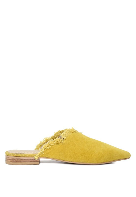 MOLLY FRAYED LEATHER MULES - Tigbul's Variety Fashion Shop