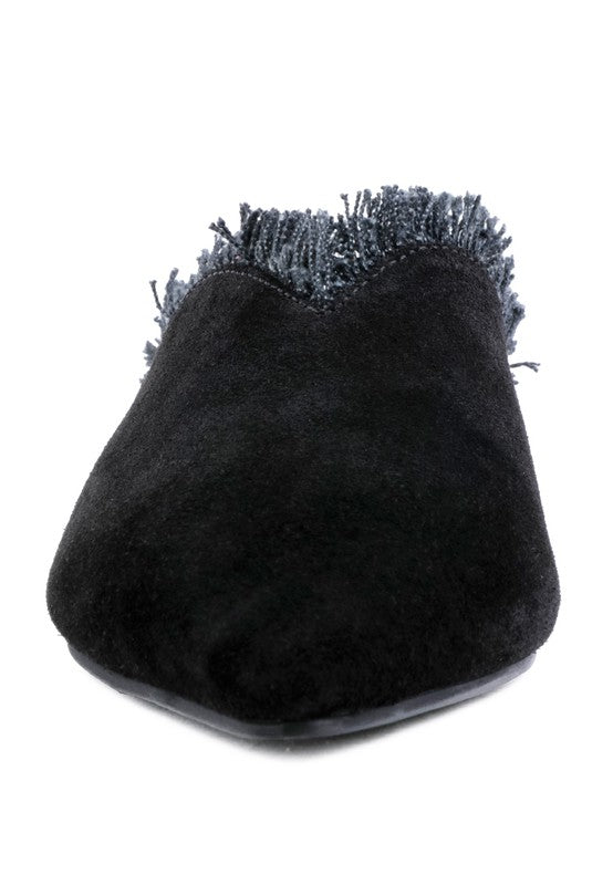 MOLLY FRAYED LEATHER MULES - Tigbul's Variety Fashion Shop