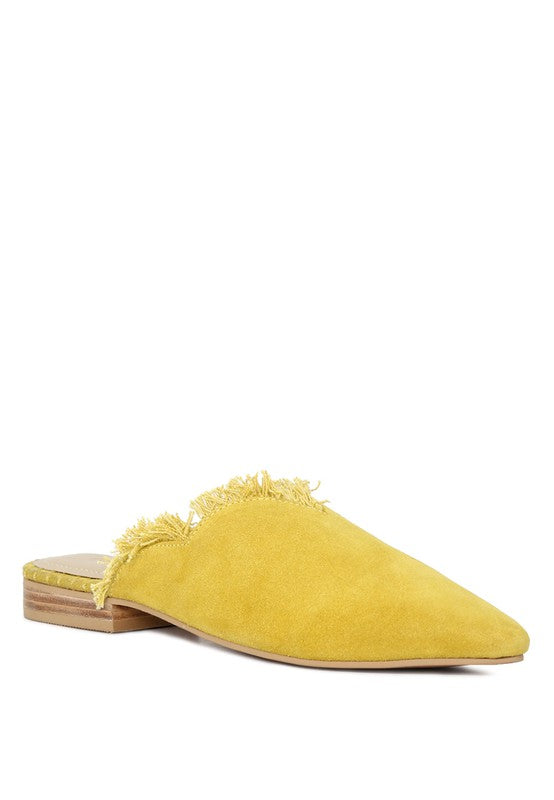MOLLY FRAYED LEATHER MULES - Tigbul's Variety Fashion Shop