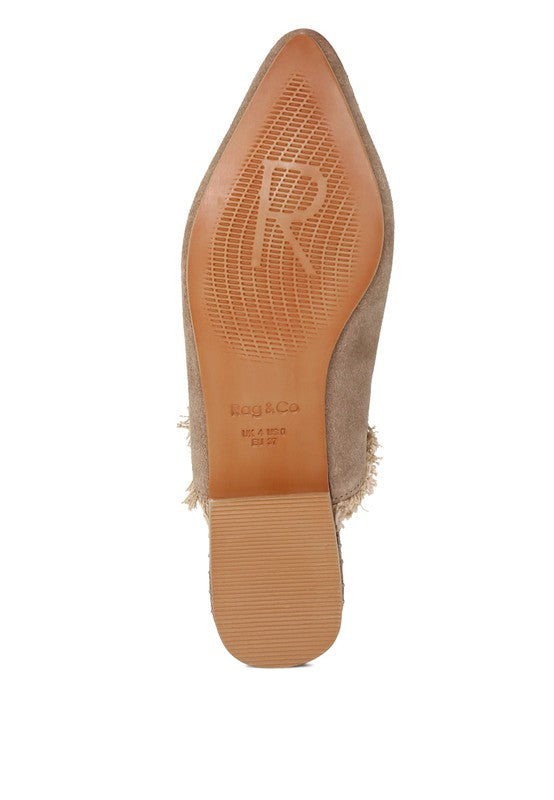 MOLLY FRAYED LEATHER MULES - Tigbul's Variety Fashion Shop