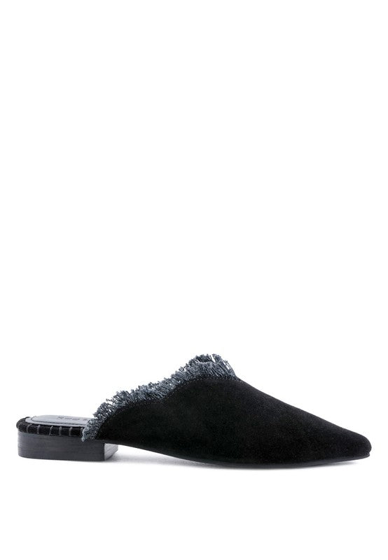 MOLLY FRAYED LEATHER MULES - Tigbul's Variety Fashion Shop