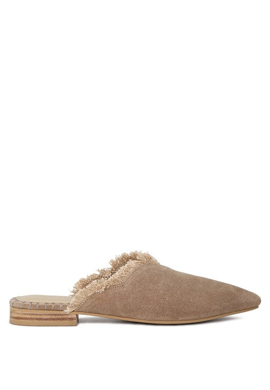 MOLLY FRAYED LEATHER MULES - Tigbul's Variety Fashion Shop
