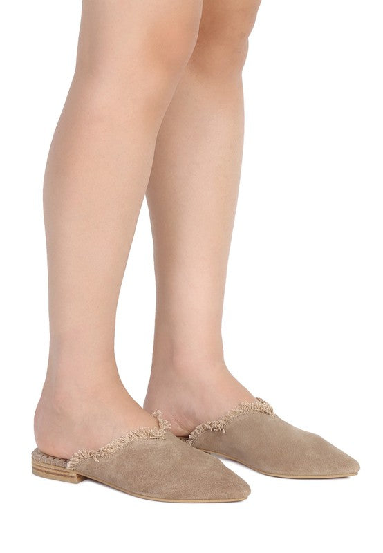 MOLLY FRAYED LEATHER MULES - Tigbul's Variety Fashion Shop