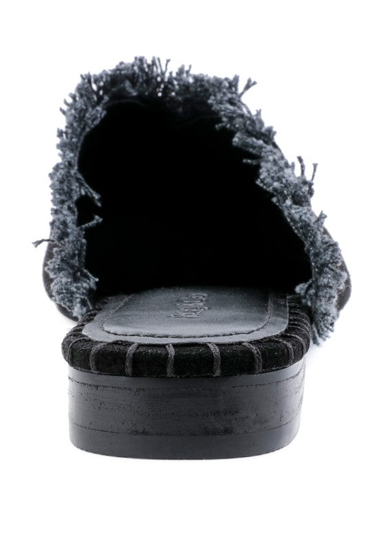 MOLLY FRAYED LEATHER MULES - Tigbul's Variety Fashion Shop