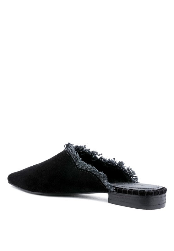 MOLLY FRAYED LEATHER MULES - Tigbul's Variety Fashion Shop