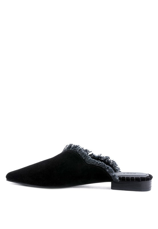 MOLLY FRAYED LEATHER MULES - Tigbul's Variety Fashion Shop