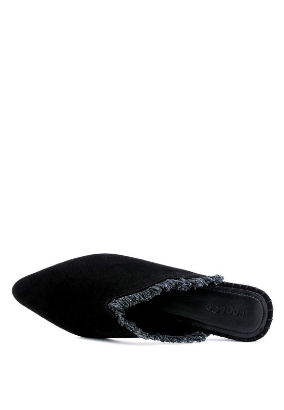 MOLLY FRAYED LEATHER MULES - Tigbul's Variety Fashion Shop