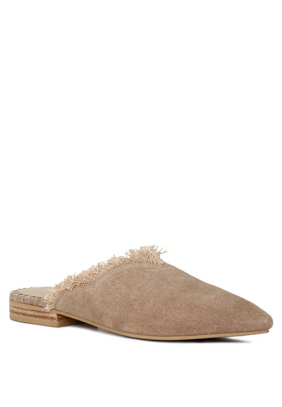 MOLLY FRAYED LEATHER MULES - Tigbul's Variety Fashion Shop