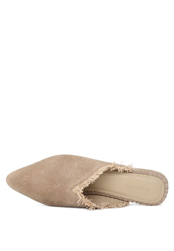 MOLLY FRAYED LEATHER MULES - Tigbul's Variety Fashion Shop