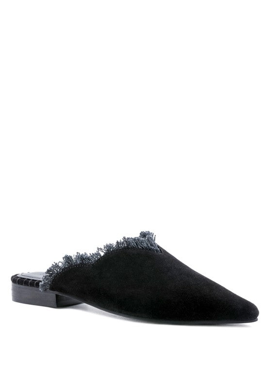 MOLLY FRAYED LEATHER MULES - Tigbul's Variety Fashion Shop