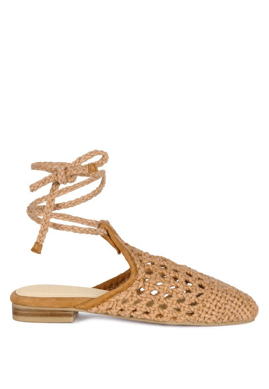 BARTSI HANDWOVEN COTTON TIE UP MULE FLATS - Tigbul's Variety Fashion Shop