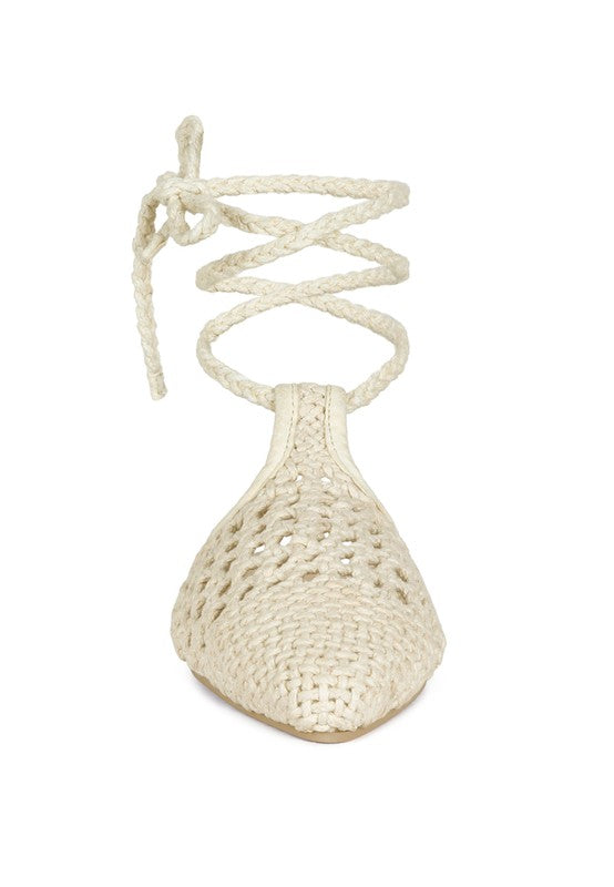 Hand Woven Cotton Tie Up Mule Flats - Tigbul's Variety Fashion Shop