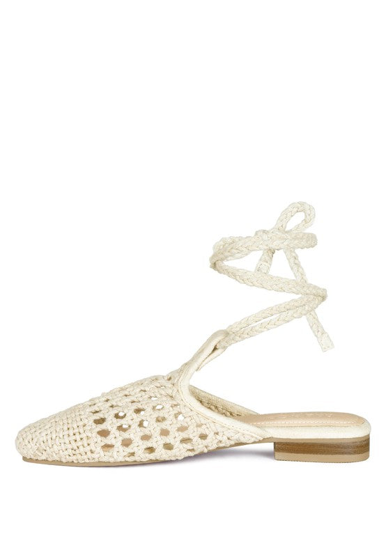 Hand Woven Cotton Tie Up Mule Flats - Tigbul's Variety Fashion Shop
