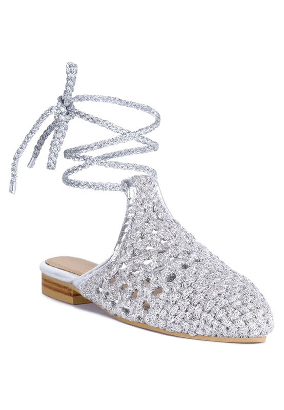 Hand Woven Cotton Tie Up Mule Flats - Tigbul's Variety Fashion Shop