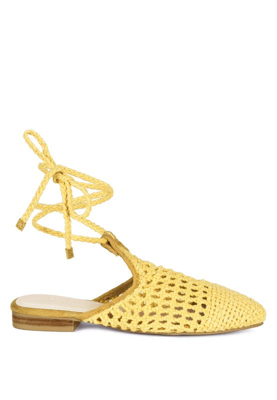 Hand Woven Cotton Tie Up Mule Flats - Tigbul's Variety Fashion Shop