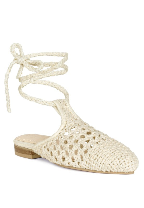 Hand Woven Cotton Tie Up Mule Flats - Tigbul's Variety Fashion Shop