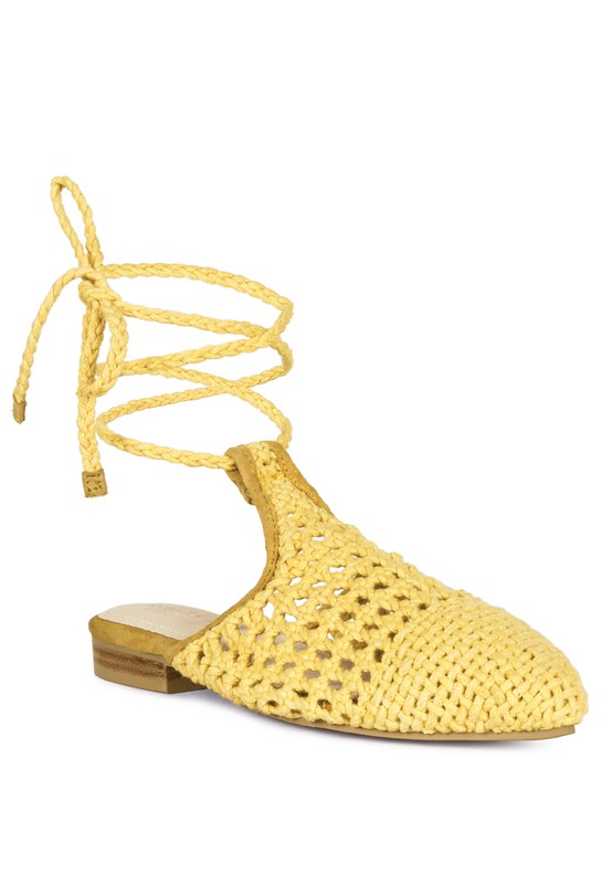 Hand Woven Cotton Tie Up Mule Flats - Tigbul's Variety Fashion Shop