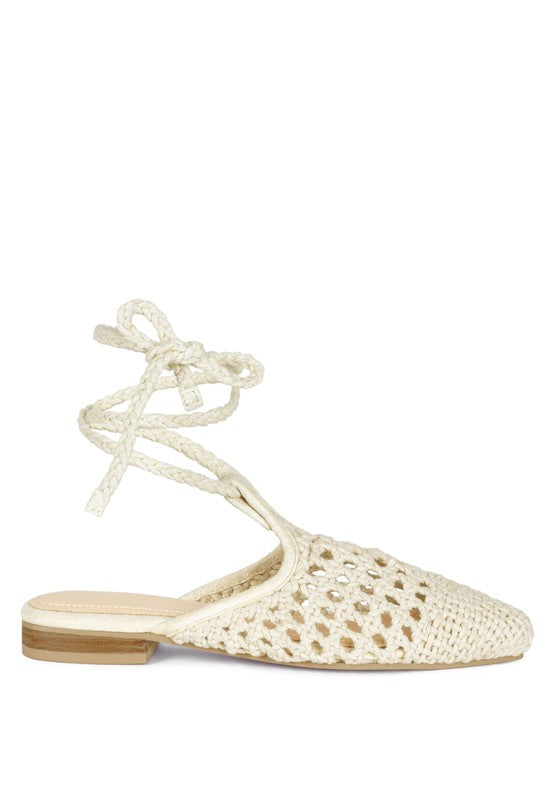 Hand Woven Cotton Tie Up Mule Flats - Tigbul's Variety Fashion Shop