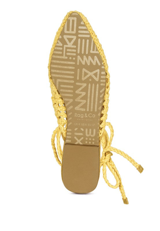Hand Woven Cotton Tie Up Mule Flats - Tigbul's Variety Fashion Shop