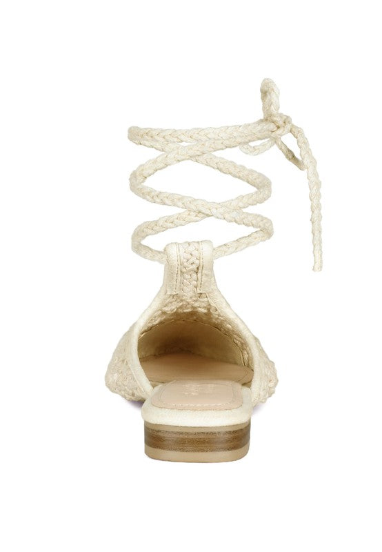BARTSI HANDWOVEN COTTON TIE UP MULE FLATS - Tigbul's Variety Fashion Shop