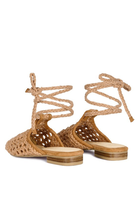 BARTSI HANDWOVEN COTTON TIE UP MULE FLATS - Tigbul's Variety Fashion Shop