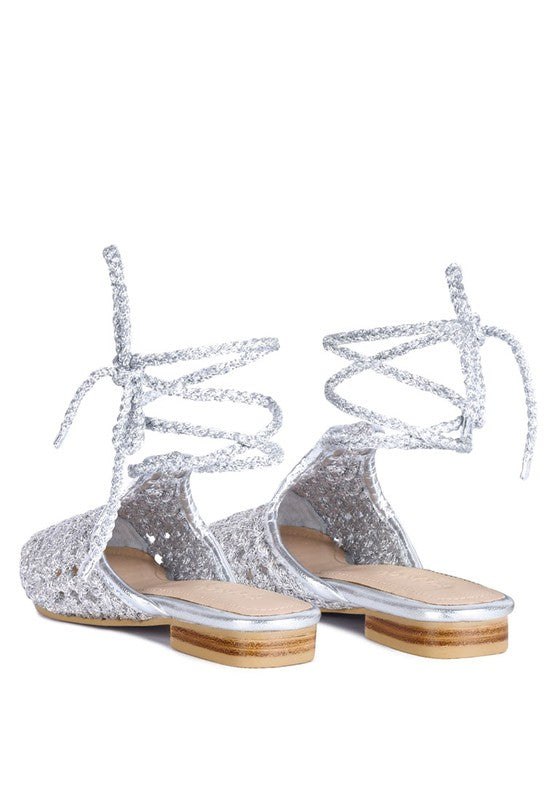 Hand Woven Cotton Tie Up Mule Flats - Tigbul's Variety Fashion Shop