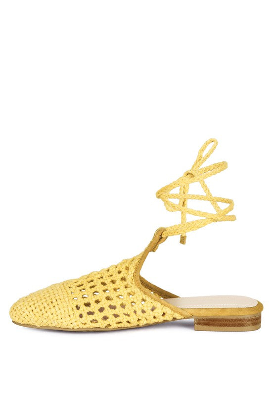 Hand Woven Cotton Tie Up Mule Flats - Tigbul's Variety Fashion Shop