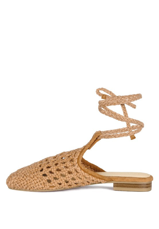 BARTSI HANDWOVEN COTTON TIE UP MULE FLATS - Tigbul's Variety Fashion Shop