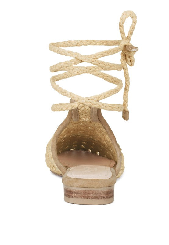 TUTSI HANDWOVEN HONEYCOMB COTTON TIE UP MULE FLATS - Tigbul's Variety Fashion Shop