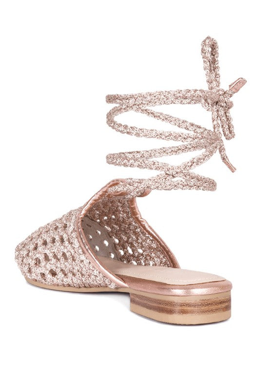 TUTSI HANDWOVEN HONEYCOMB COTTON TIE UP MULE FLATS - Tigbul's Variety Fashion Shop