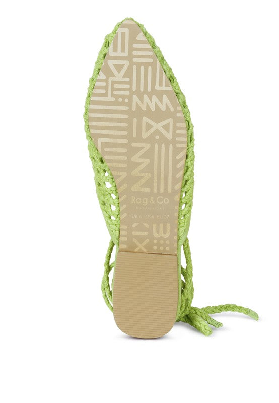 TUTSI HANDWOVEN HONEYCOMB COTTON TIE UP MULE FLATS - Tigbul's Variety Fashion Shop
