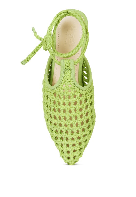 TUTSI HANDWOVEN HONEYCOMB COTTON TIE UP MULE FLATS - Tigbul's Variety Fashion Shop