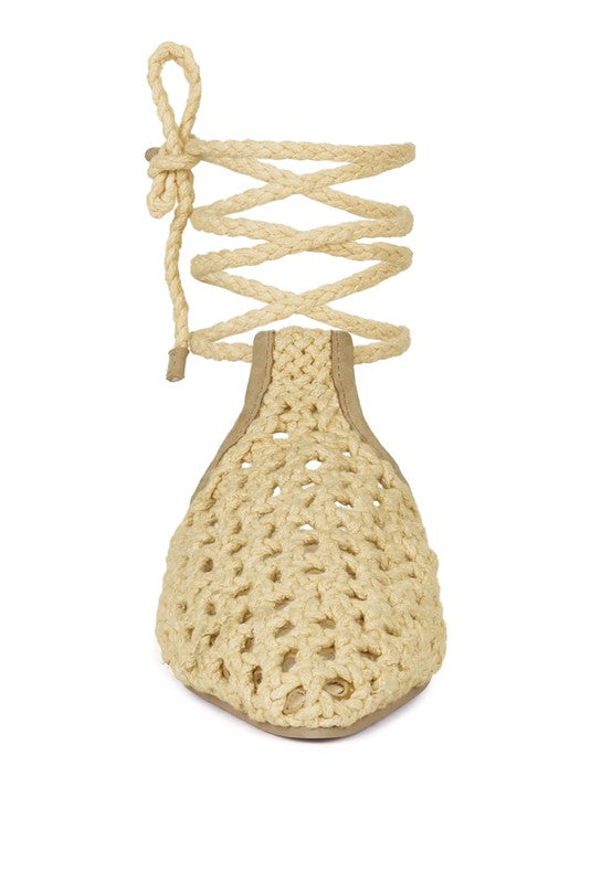 TUTSI HANDWOVEN HONEYCOMB COTTON TIE UP MULE FLATS - Tigbul's Variety Fashion Shop