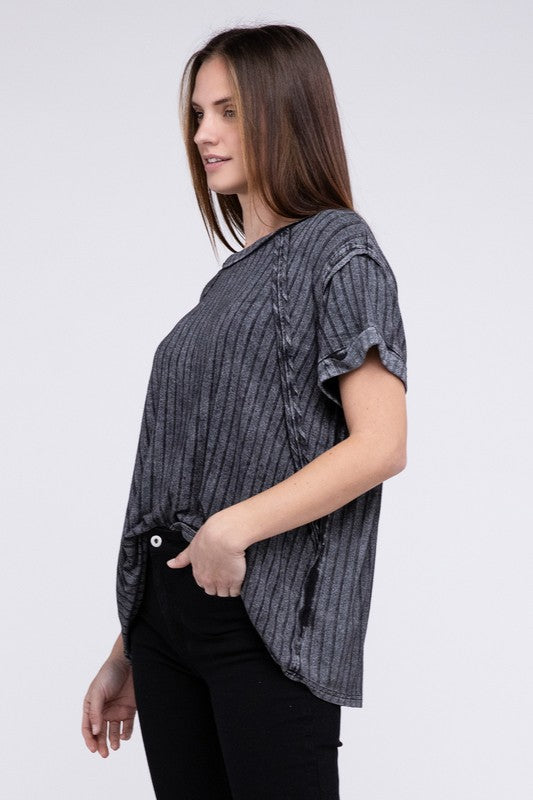 Ribbed Raglan Dolman Sleeve Boat-Neck Top - Tigbul's Variety Fashion Shop