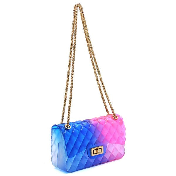 Quilt Embossed Multi Color Jelly Shoulder Bag - Tigbul's Variety Fashion Shop