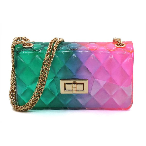 Quilt Embossed Multi Color Jelly Shoulder Bag - Tigbul's Variety Fashion Shop