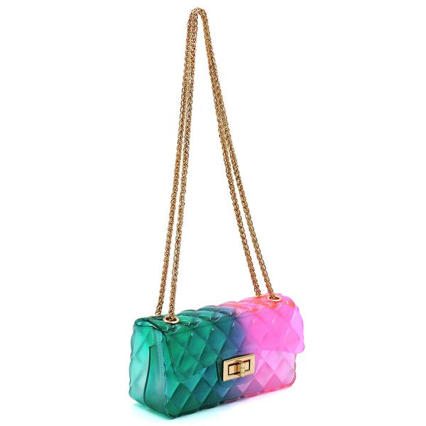 Quilt Embossed Multi Color Jelly Shoulder Bag - Tigbul's Variety Fashion Shop