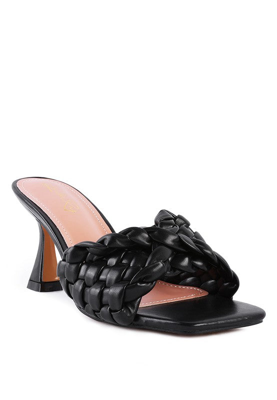 CELIE WOVEN STRAP MID HEEL SANDALS - Tigbul's Variety Fashion Shop