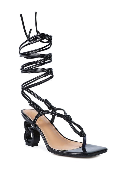 CASSINO THONG LACE UP CHAIN HEEL SANDAL - Tigbul's Variety Fashion Shop