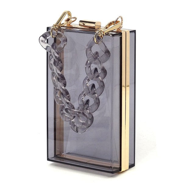 Acrylic Chain Handle See Thru Crossbody Clutch - Tigbul's Variety Fashion Shop