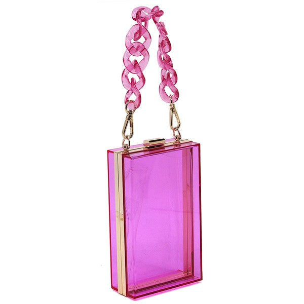 Acrylic Chain Handle See Thru Crossbody Clutch - Tigbul's Variety Fashion Shop