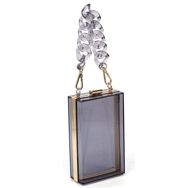 Acrylic Chain Handle See Thru Crossbody Clutch - Tigbul's Variety Fashion Shop