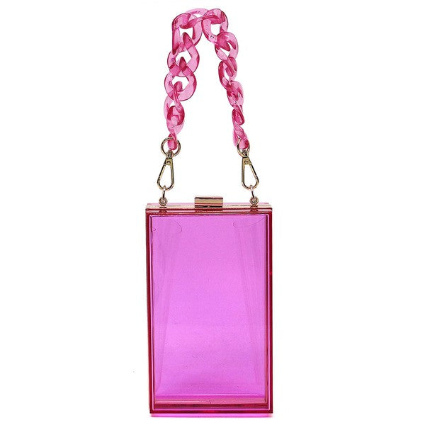 Acrylic Chain Handle See Thru Crossbody Clutch - Tigbul's Variety Fashion Shop