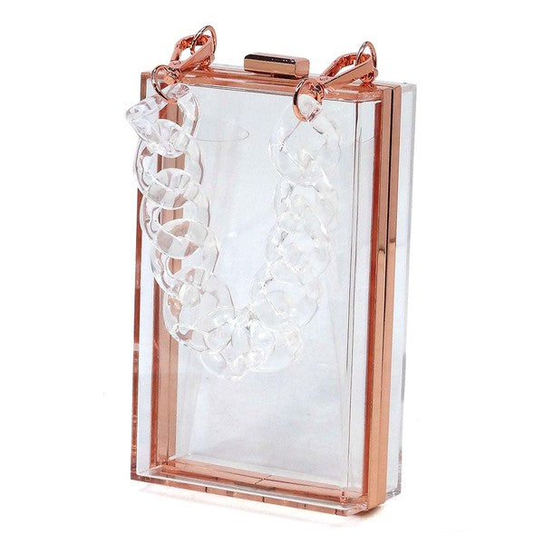 Acrylic Chain Handle See Thru Crossbody Clutch - Tigbul's Variety Fashion Shop