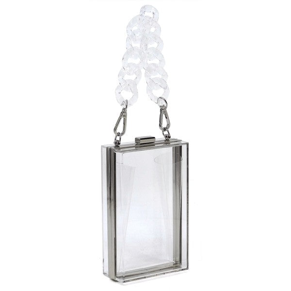 Acrylic Chain Handle See Thru Crossbody Clutch - Tigbul's Variety Fashion Shop