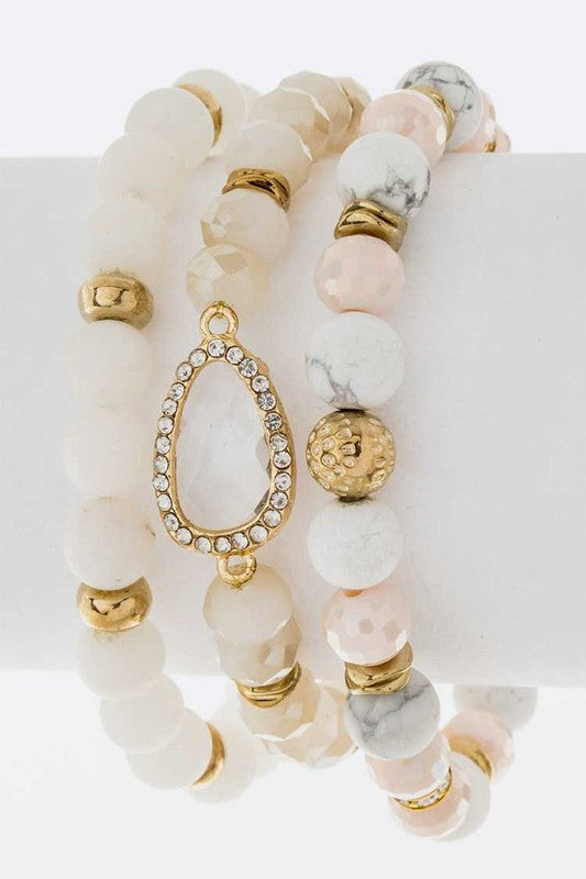 Semi Precious Mix Beads Stretch Bracelet Set - Tigbul's Variety Fashion Shop